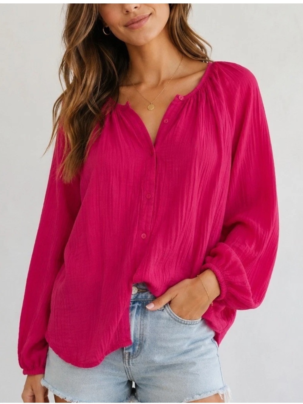 Quince 100% Organic Cotton Gauze Peasant
Blouse XL Pink